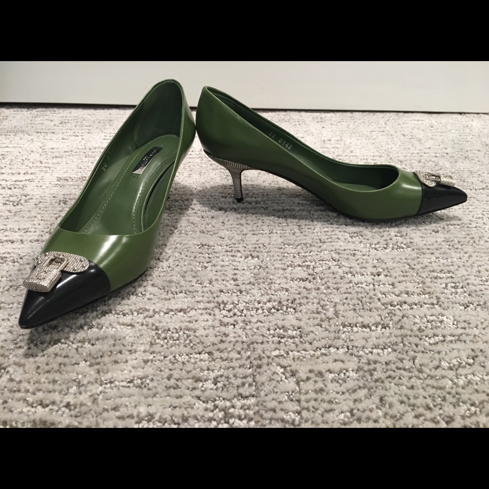 Authentic Louis Vuitton Green Kitten Heel
